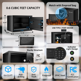 Bonsaii Safe Box with Fireproof Bag, Home Safe with Removable Shelf for Money Documents Jewelry Valuables, 0.6 Cubic Feet, 9.84"D x 13.78"W x 9.84"H, Black